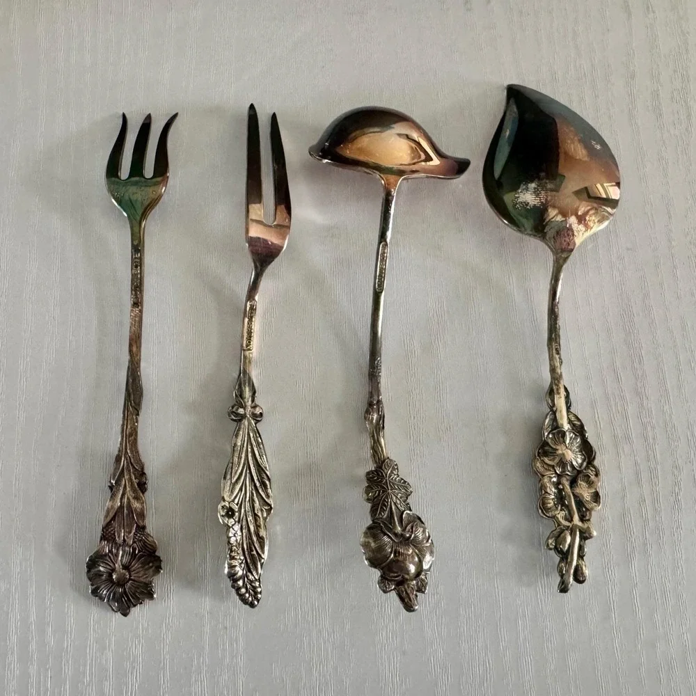 Reed & Barton Harlequin Silverplate Condiment/Party Set 4 Piece in Gift Box